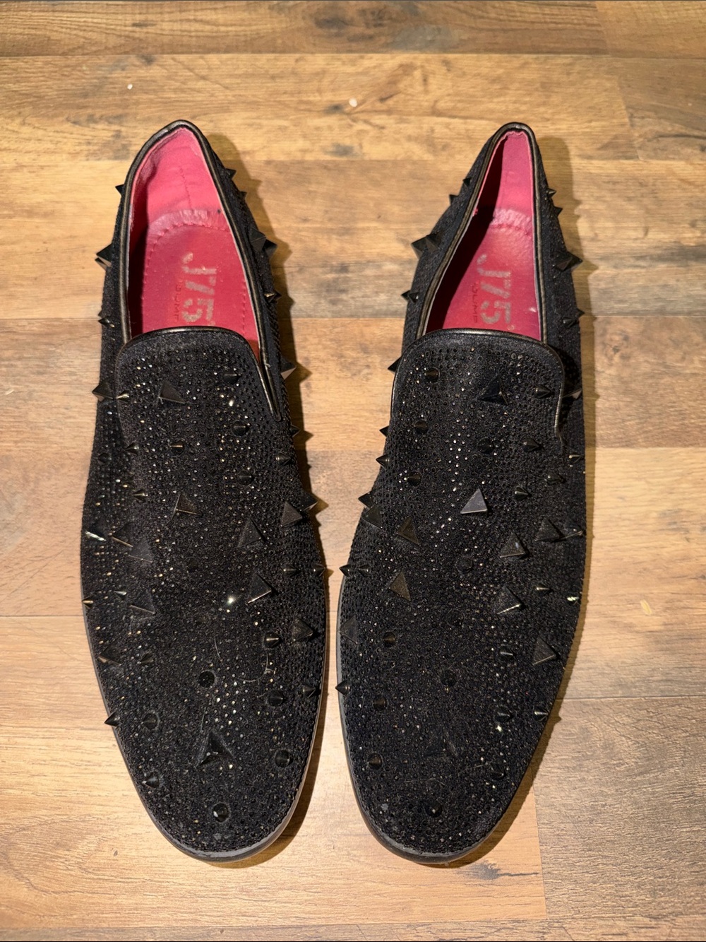 Black Studded Slip-On Loafers - Men